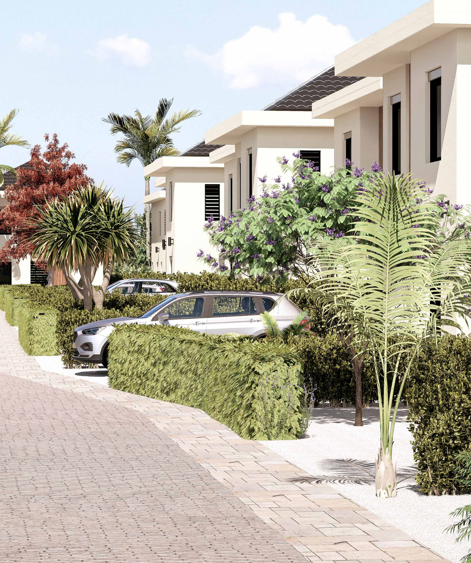 Straatbeeld binnen het gated resort JULIANS
